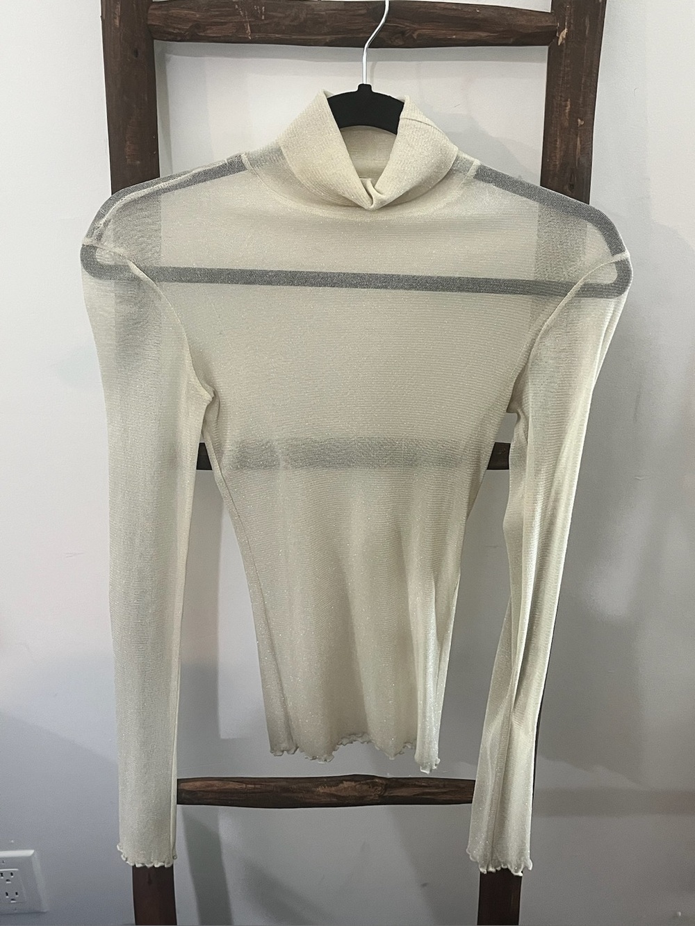 Jonathan Simkhai Sheer Cream Turtleneck Sweater